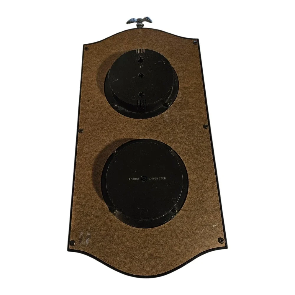 Vintage Springfield Wood Wall Weather Station Barometer & Thermometer with Eagle